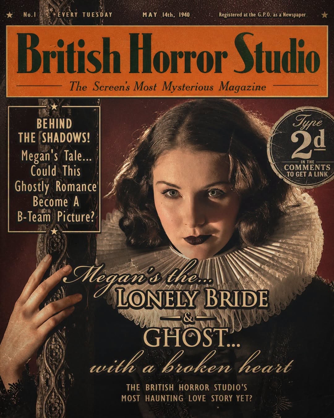 Vintage British Horror Studio magazine cover featuring Megan Tremethick as the Lonely Bride and Ghost.