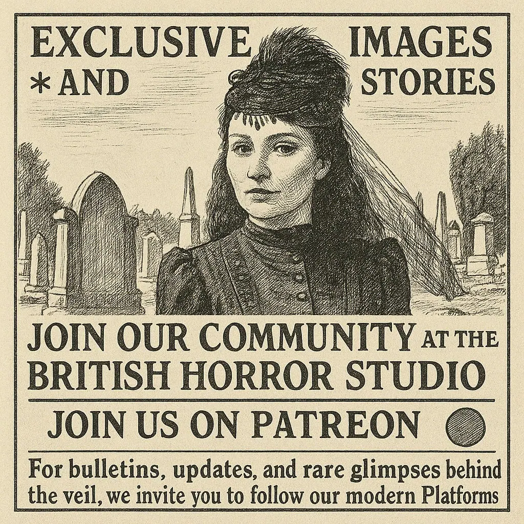 Victorian-style engraving of Megan Tremethick in a veil, among old gravestones.