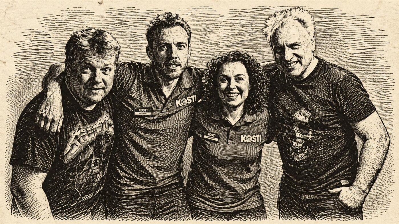 Victorian newspaper style illustration of the four-person Employee of the Dead group.
